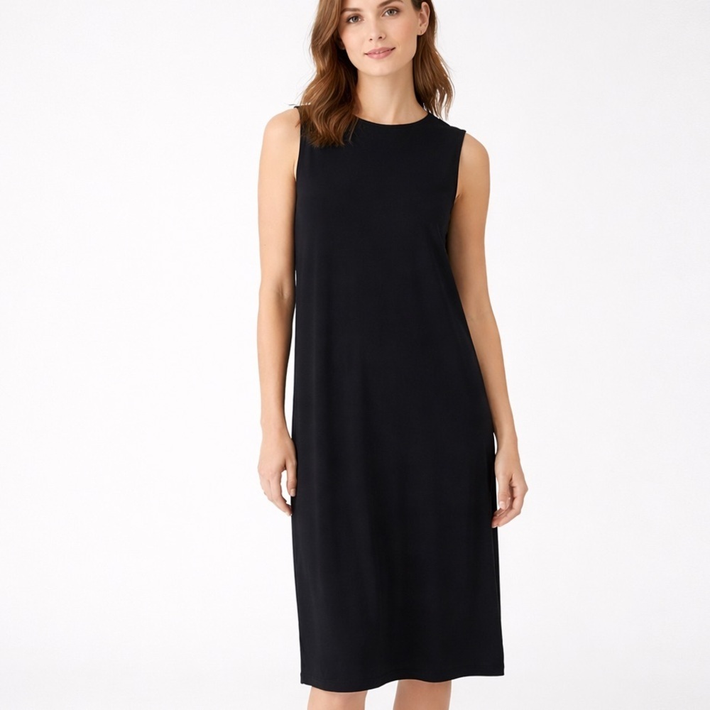 Marina Luna Black Sleeveless Midi Dress XL Jersey Stretch Minimalist